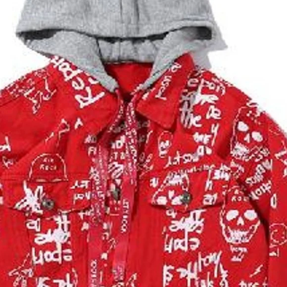 Doodle Denim Hooded Streetwear Jacket - Picture 3 of 11